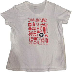 Columbia Lookout Ridge Short Sleeve Tee White Red Graphic Women Size XL